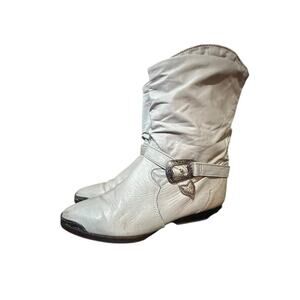 ZODIAC Cowboy Slouch Boots Wingtip Leather Toe Tips Cream Womens Vintage 7M